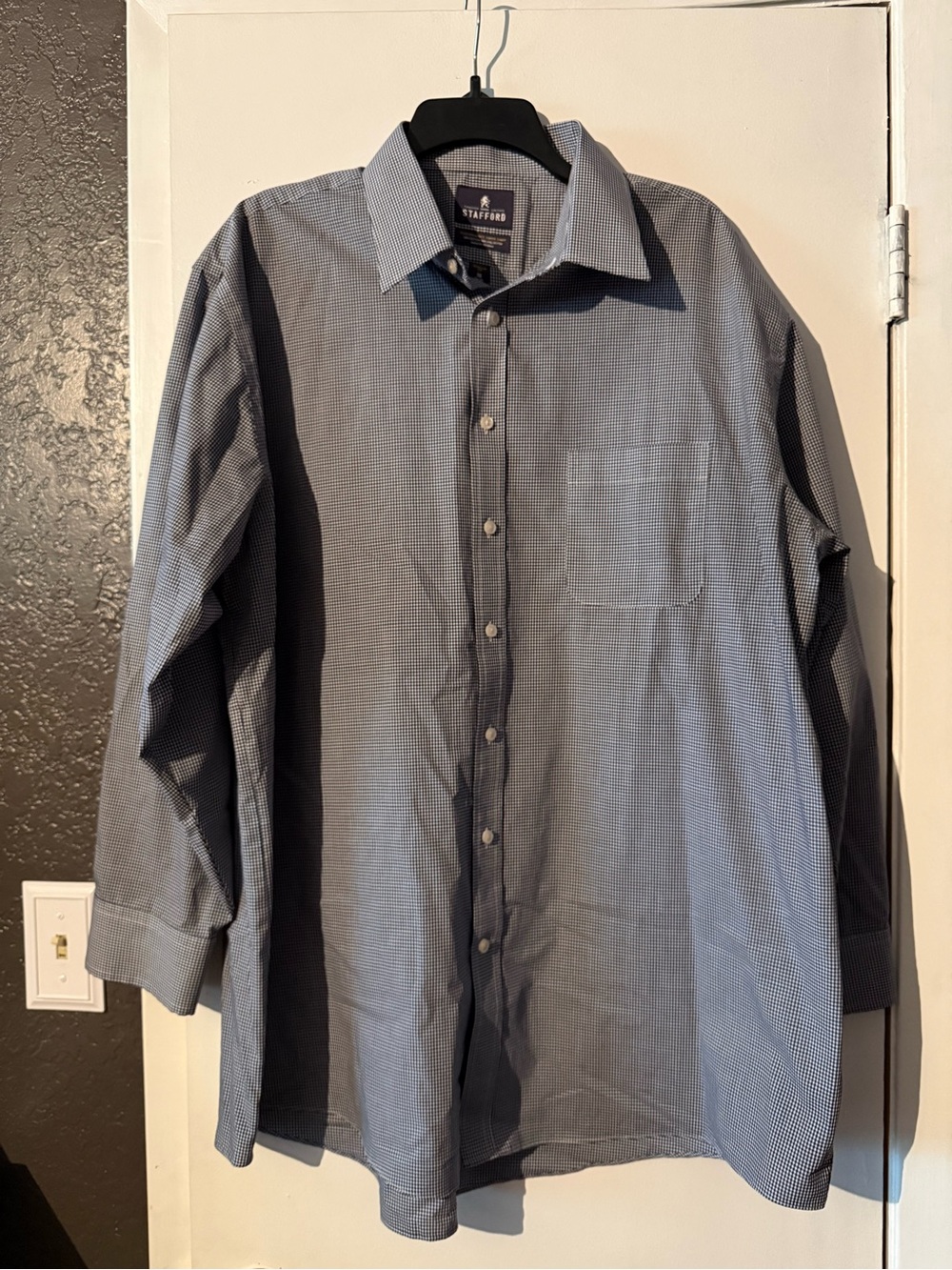 Stafford Men's Long Sleeve Small Check Dress Shirt - Blue/White